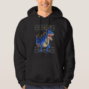 Fun Ugly Hanukkah Sweater Menorasaurus Rex Dinosau Hoodie