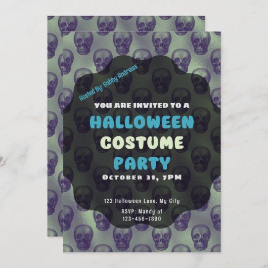 Fun und Creepy Skull Metallic Hintergrund Hallowee Einladung (Vorne/Hinten)