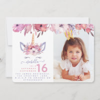 Fun Unicorn Gesicht Aquarell Foto Party einladen.