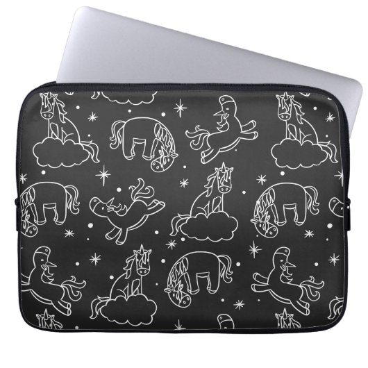 Fun Unicorn Zeichnungen auf schwarz Laptopschutzhülle (Vorderseite)