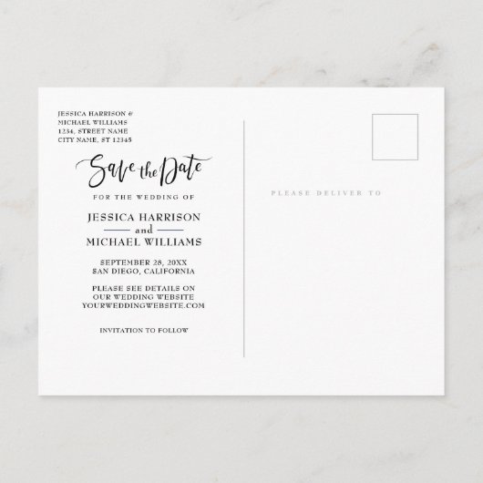 Fun Unique Newspaper Headline Foto Save the Date Einladungspostkarte (Rückseite)