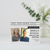 Fun Unique Newspaper Headline Foto Save the Date Einladungspostkarte (Stehend Vorderseite)