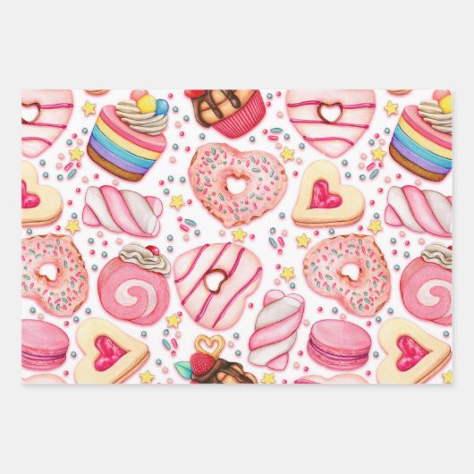 Fun Valentine's Day Hears, Sweets & Gnomes Geschenkpapier Set (Vorderseite)