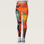 Fun Vampire, Black Cat & Pumpkin Halloween Leggings (Vorderseite)