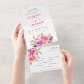 Fun Vibranet Fuchsia Floral All In One Einladung (Abreißen)