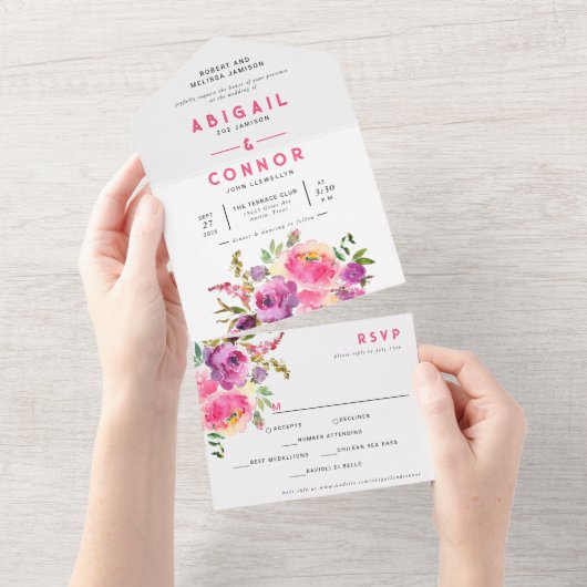 Fun Vibranet Fuchsia Floral All In One Einladung (Abreißen)