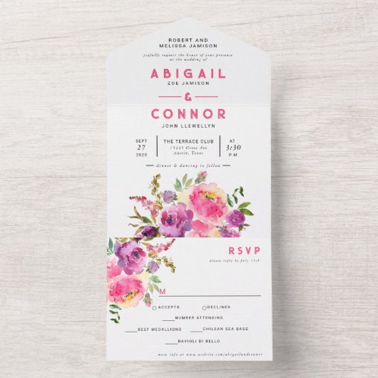 Fun Vibranet Fuchsia Floral All In One Einladung (Innen Boden)