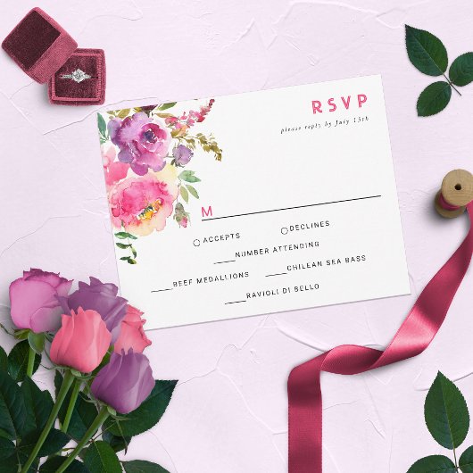 Fun Vibranet Fuchsia Floral RSVP Karte
