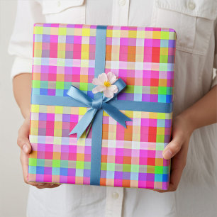 Fun Vibrann Rainbow Colored Squares Wrapping Paper Geschenkpapier