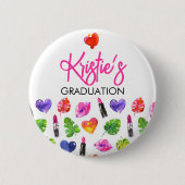 Fun Vibrant Watercolor Lipsticks Graduierungsparty Button (Vorderseite)