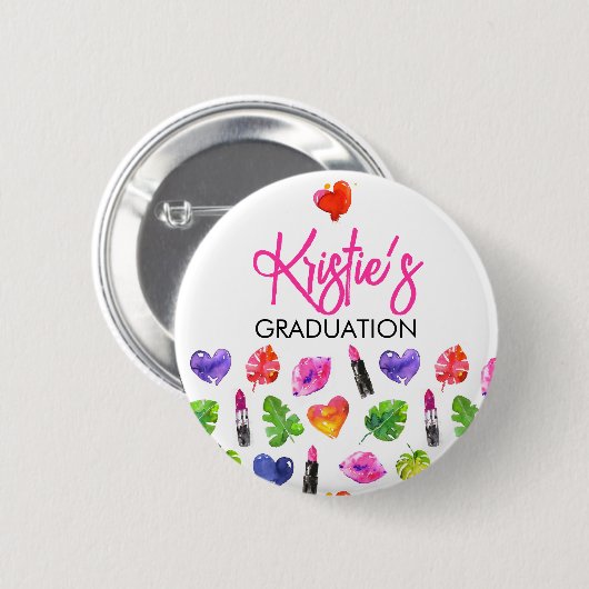 Fun Vibrant Watercolor Lipsticks Graduierungsparty Button (Vorne & Hinten)