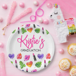 Fun Vibrant Watercolor Lipsticks Graduierungsparty Pappteller