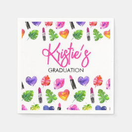 Fun Vibrant Watercolor Lipsticks Graduierungsparty Serviette