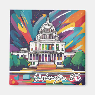 Fun Vibrany Funky Washington DC Colorful Magnet