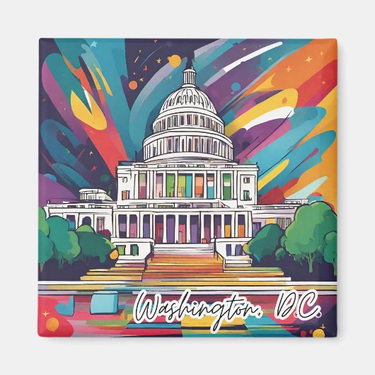 Fun Vibrany Funky Washington DC Colorful Magnet (Vorne)