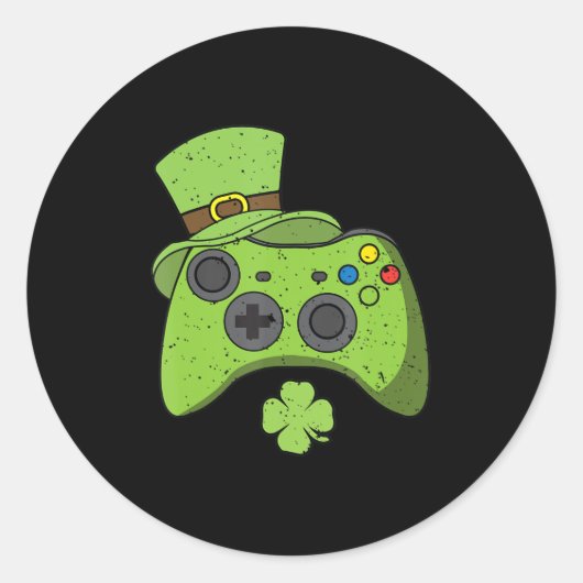 Fun Video Game Console St Patricks Day Kids Gamers Runder Aufkleber (Vorderseite)
