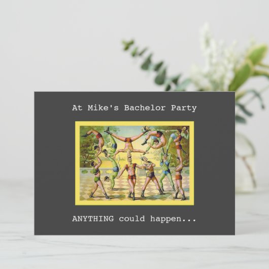 Fun Vintag Bachelor Party Einladung (Stehend Vorderseite)