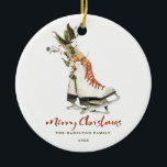 Fun Vintag Greenery Familienweihnachtsfest Foto Keramik Ornament<br><div class="desc">Dieses Weihnachtsfest wird ein wenig heller mit dieser modernen,  wasserfarbenen Vegetation und Vintagen Eiswürfel aus unserer Vintagen Bohemischen Weihnachtskollektion oben.</div>