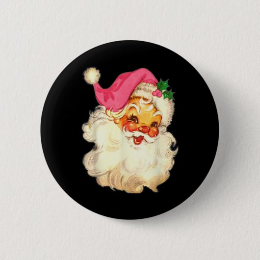 Fun Vintag Pink Santa Claus Pink Weihnachtsdesign Button (Vorderseite)