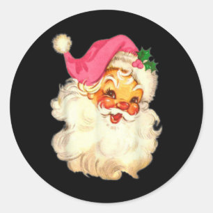 Fun Vintag Pink Santa Claus Pink Weihnachtsdesign Runder Aufkleber