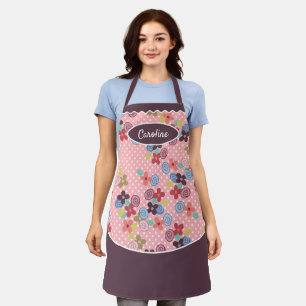 Fun Vintage Blume Punkte Muster Pink Lila Schürze