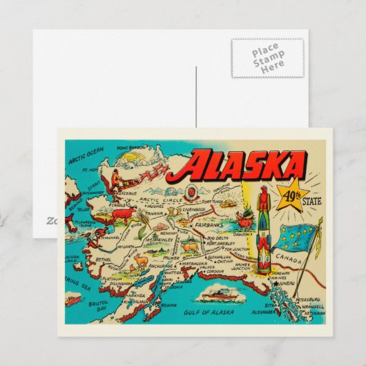 Fun Vintage Karte von Alaska (Vorne/Hinten)