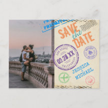 Fun Vintage Luftpost Typografie Foto Save the Date