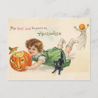 Fun Vintager Jack O' Lantern Halloween Viel Glück Postkarte