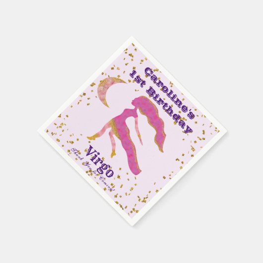 Fun Virgo First Birthday & Gold Confetti Serviette (Ecke)