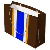 Fun Vivid Blue Brown White Yellow Racing Streifen Große Geschenktüte (Rückseite Schrägansicht)