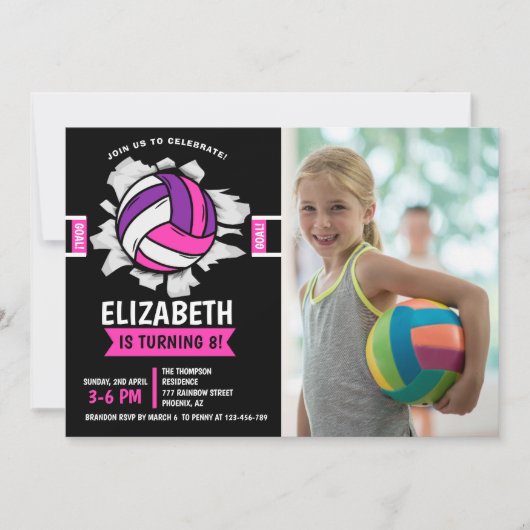 Fun Volleyball Girl Birthday Einladung (Vorderseite)