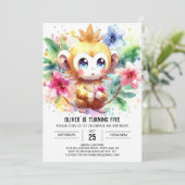 Fun Wasserfarbe Affe Geburtstag Einladung (Stehend Vorderseite)