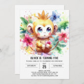 Fun Wasserfarbe Affe Geburtstag Einladung (Vorne/Hinten)