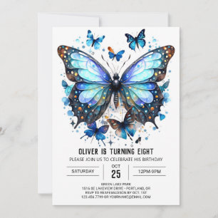 Fun Watercolor Butterfly Junge Geburtstag Einladung