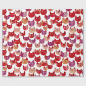 Fun Watercolor Cat Art Red Pink Purple Geschenkpapier (Flach)