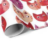 Fun Watercolor Cat Art Red Pink Purple Geschenkpapier (Rolleneckpunkt)