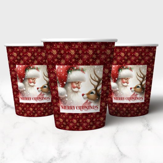 Fun Watercolor Christmas Cups Santa Claus Rudolph Pappbecher