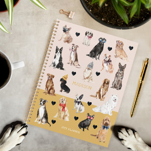Fun Watercolor Hund Welpenmuster Personalisierter Planer