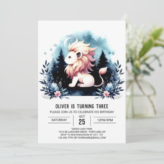 Fun Watercolor Lion Birthday Einladung (Stehend Vorderseite)