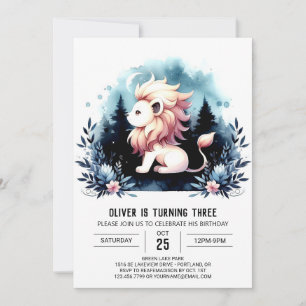 Fun Watercolor Lion Birthday Einladung