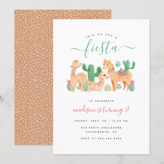 Fun Watercolor Llama Fiesta Kindergeburtstag Einladung