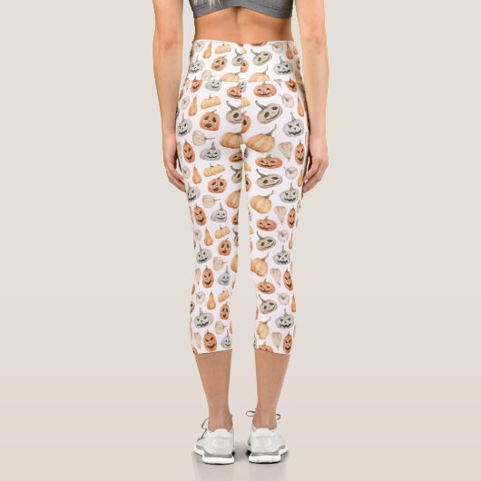 Fun Watercolor Pumpkin Pattern Capri Leggings (Rückseite)