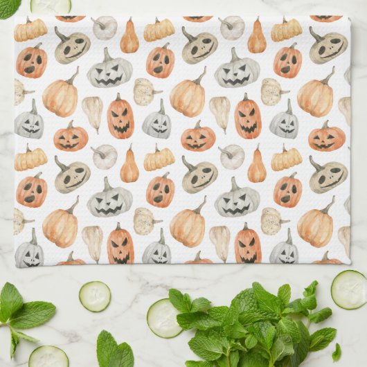 Fun Watercolor Pumpkin Pattern Geschirrtuch (Gefaltet)