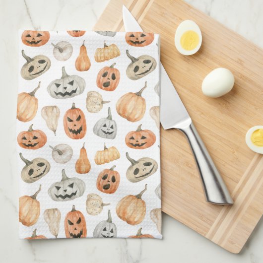 Fun Watercolor Pumpkin Pattern Geschirrtuch (Viertel Falte)