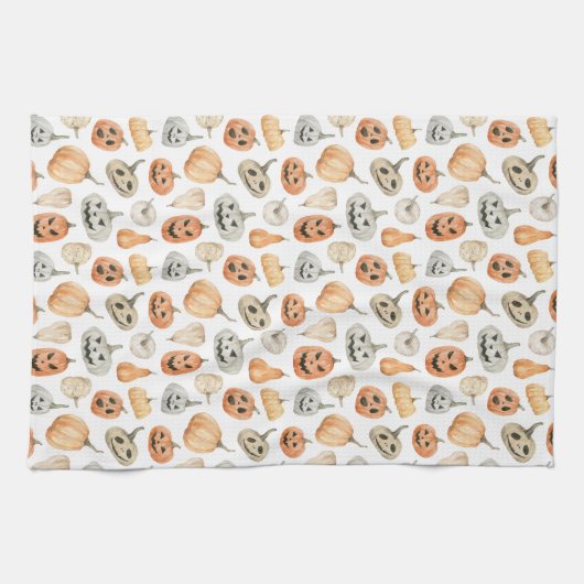 Fun Watercolor Pumpkin Pattern Geschirrtuch (Horizontal)