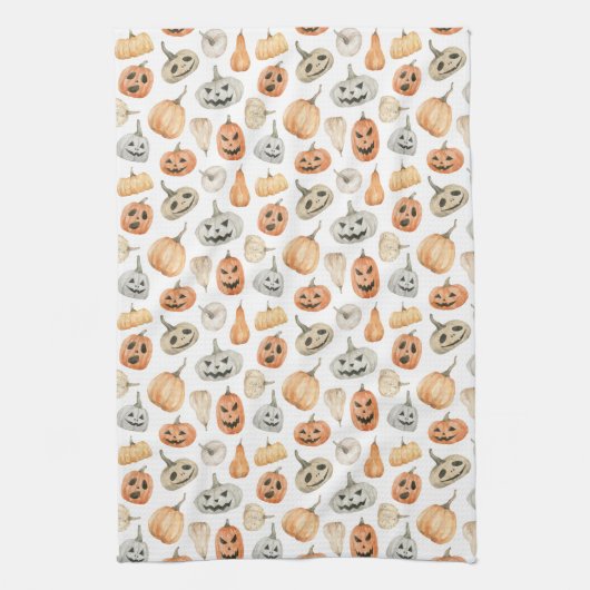 Fun Watercolor Pumpkin Pattern Geschirrtuch (Vertikal)
