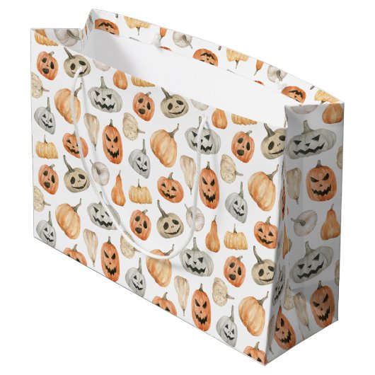 Fun Watercolor Pumpkin Pattern Große Geschenktüte (Rückseite Schrägansicht)