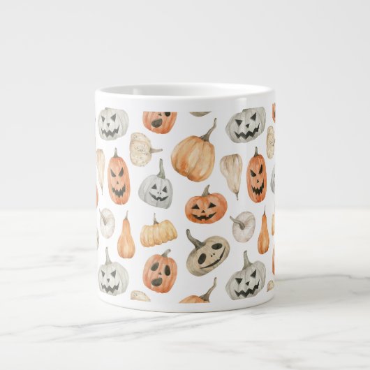 Fun Watercolor Pumpkin Pattern Jumbo-Tasse (Vorderseite)