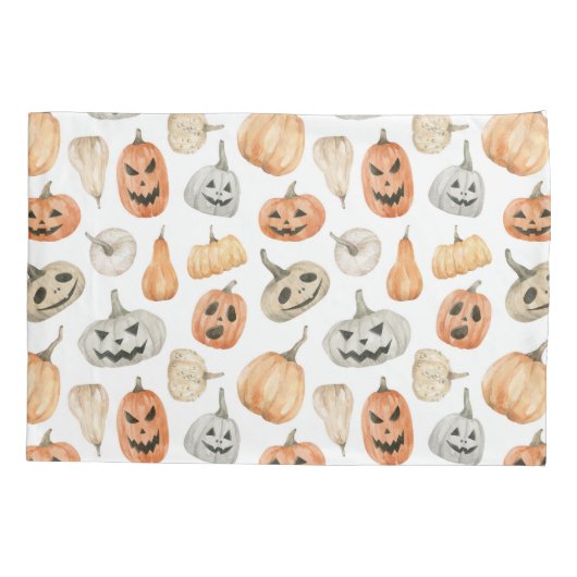 Fun Watercolor Pumpkin Pattern Kissenbezug (Rückseite)