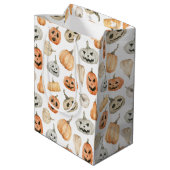 Fun Watercolor Pumpkin Pattern Mittlere Geschenktüte (Rückseite Schrägansicht)